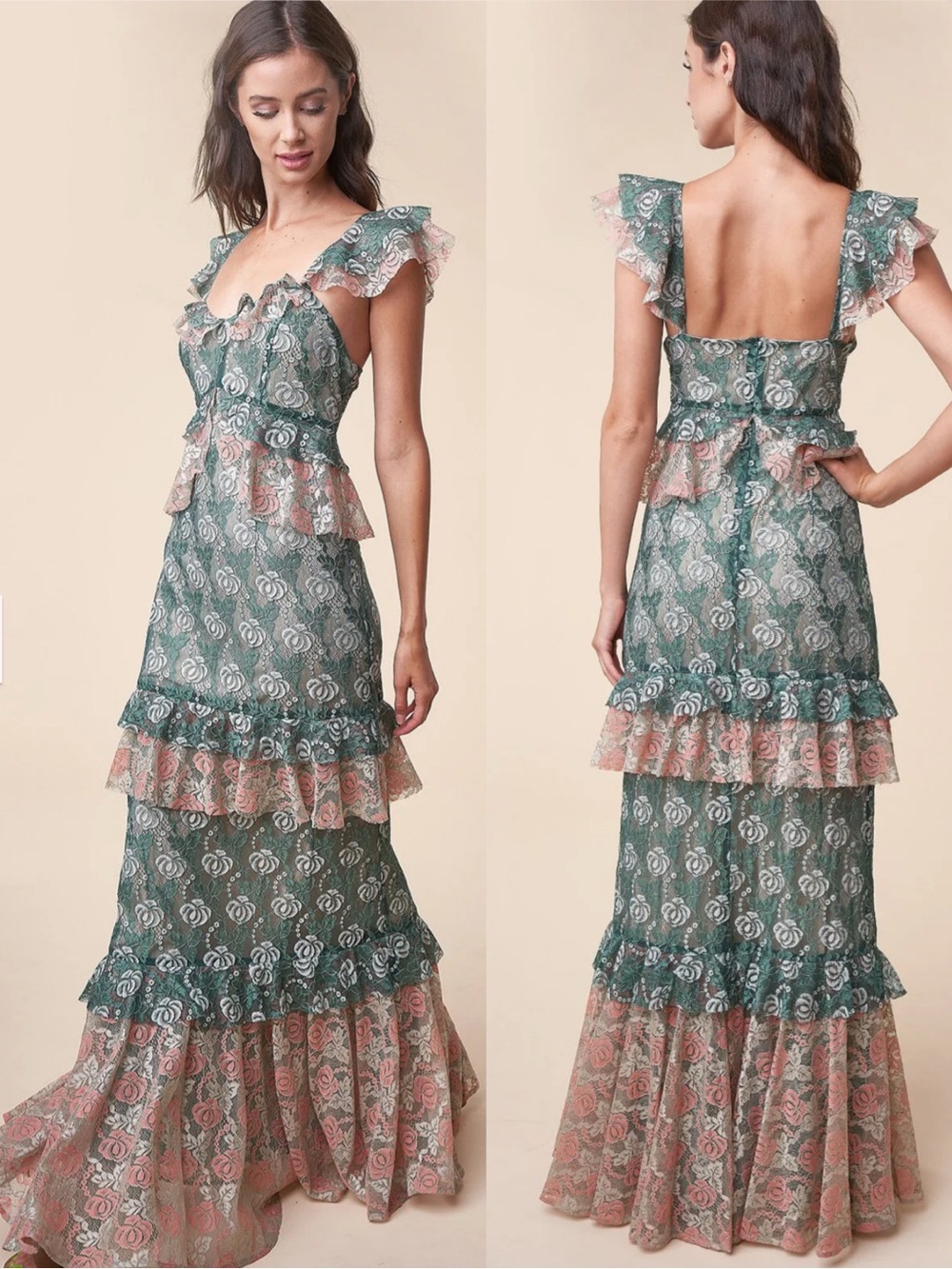 BNWT Sugar Lips Loni Lace Tiered Lace Maxi Dress